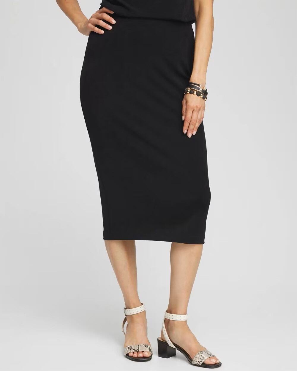 Chico's Travelers No Tummy Skirt Pull On Midi A-Line Black Women's Size 3 / XL